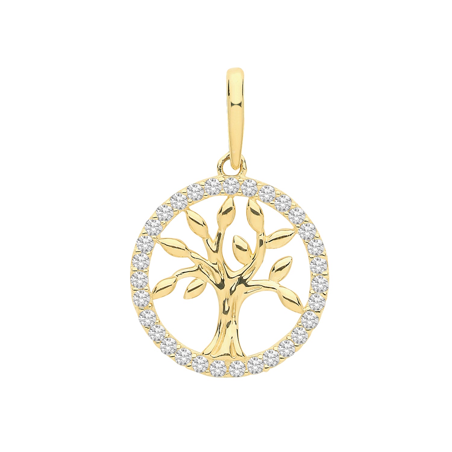 Genuine 9CT Yellow Gold CZ Tree of Life Charm with Fine Solid Rolo - Gift Boxed