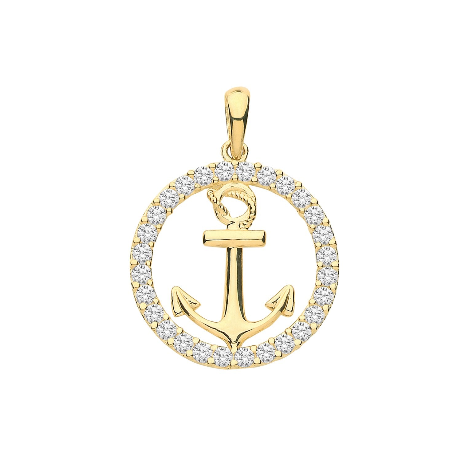 Genuine 9ct Yellow Gold CZ Anchor Charm with Rolo Chain Necklace