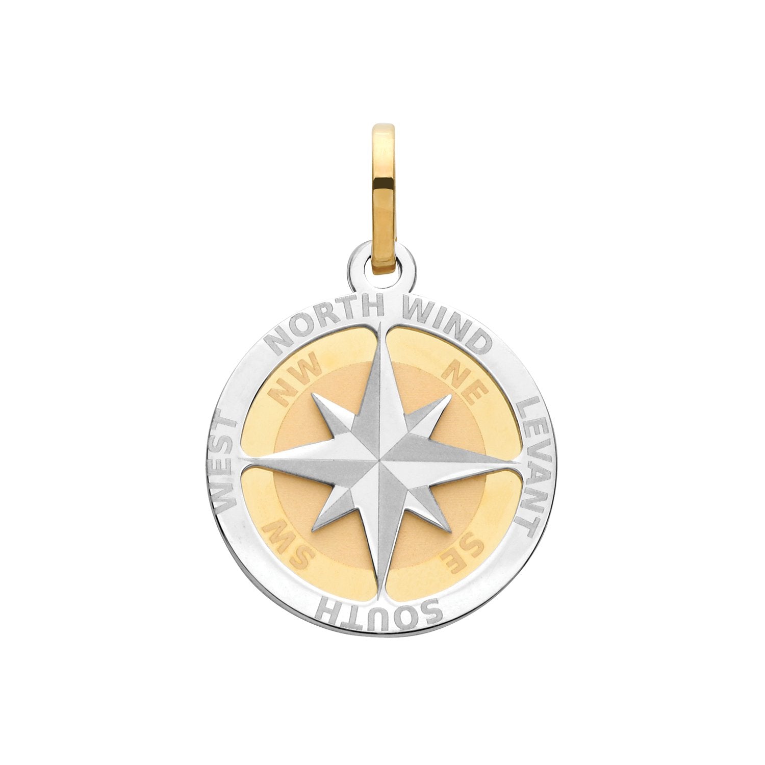 Genuine 9ct Yellow Gold Compass Rose Small Pendant with Rolo Chain Necklace