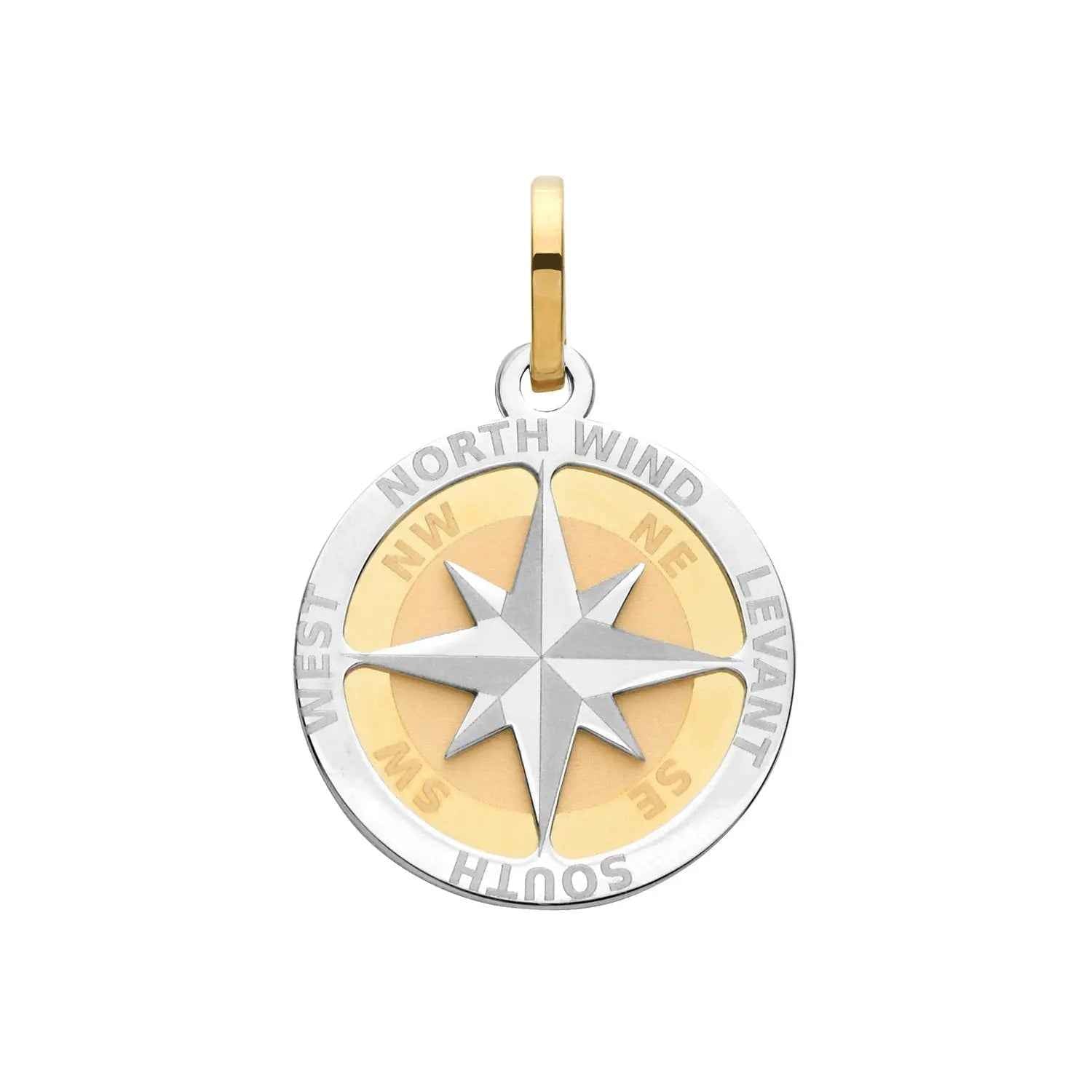 Genuine 9ct Yellow Gold Compass Rose Small Pendant with Rolo Chain Necklace