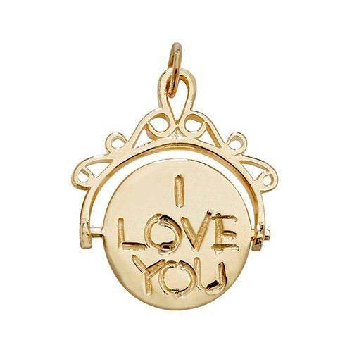 Genuine 9ct Yellow Gold I Love You Spinning Pendant with Rolo Chain Necklace