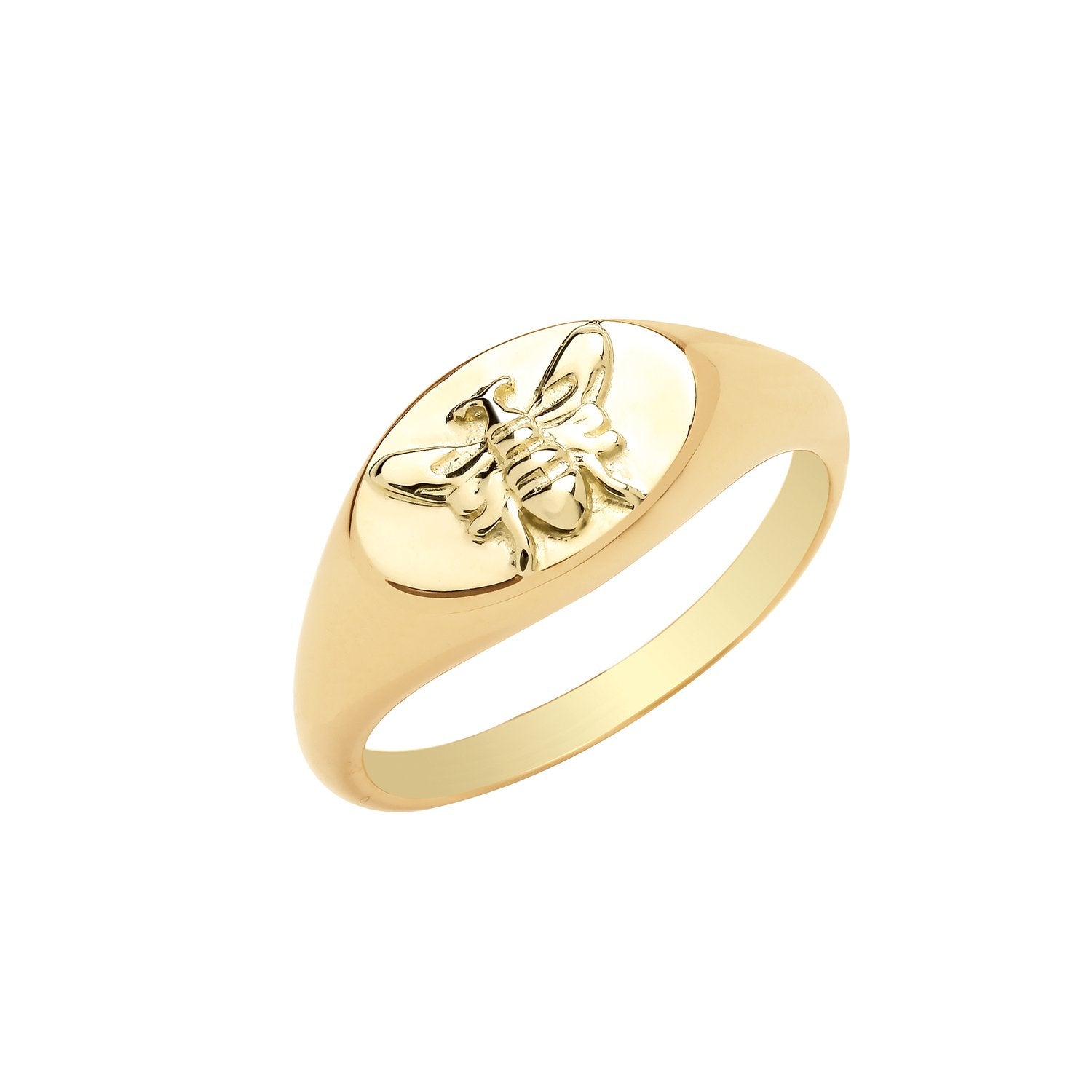 Genuine 9ct Yellow Gold Plain Sides Bee Signet Ring