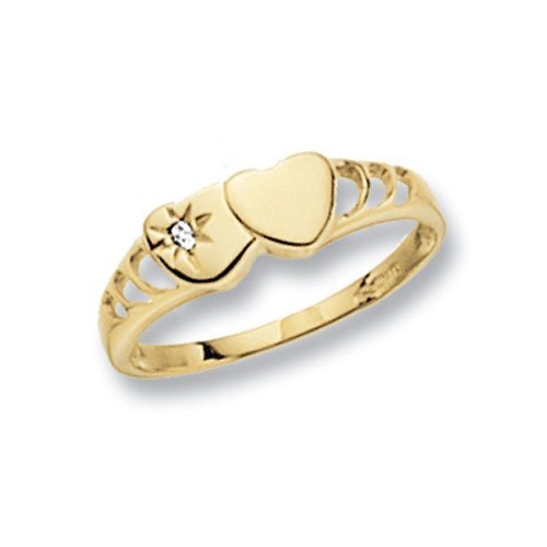 Genuine 9ct Yellow Gold Maidens Double Heart Signet CZ Ring