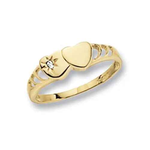Genuine 9ct Yellow Gold Maidens Double Heart Signet CZ Ring