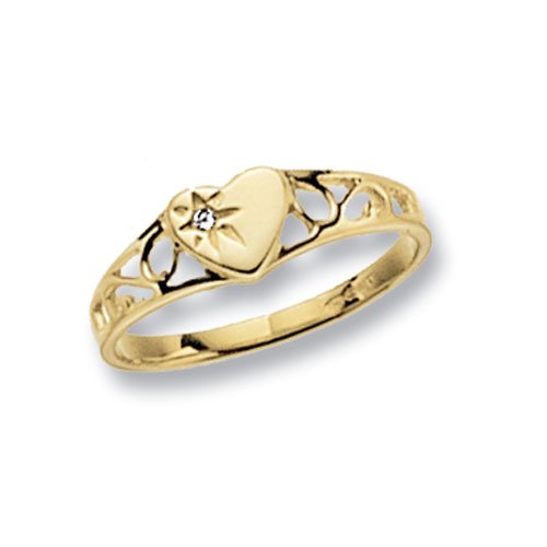 Genuine 9ct Yellow Gold Maidens Signet Heart CZ Ring