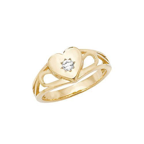 Genuine 9ct Yellow Gold Babies Signet Heart CZ Ring