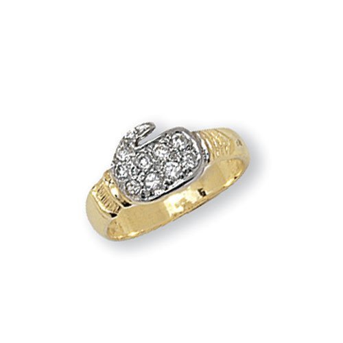 Genuine 9ct Yellow Gold Babies Boxing Glove CZ Ring