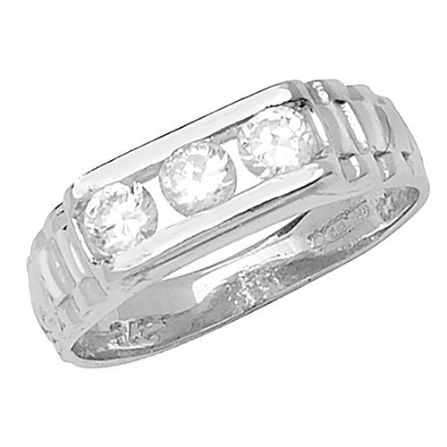 Genuine 9ct White Gold Babies 3 Stone CZ Ring