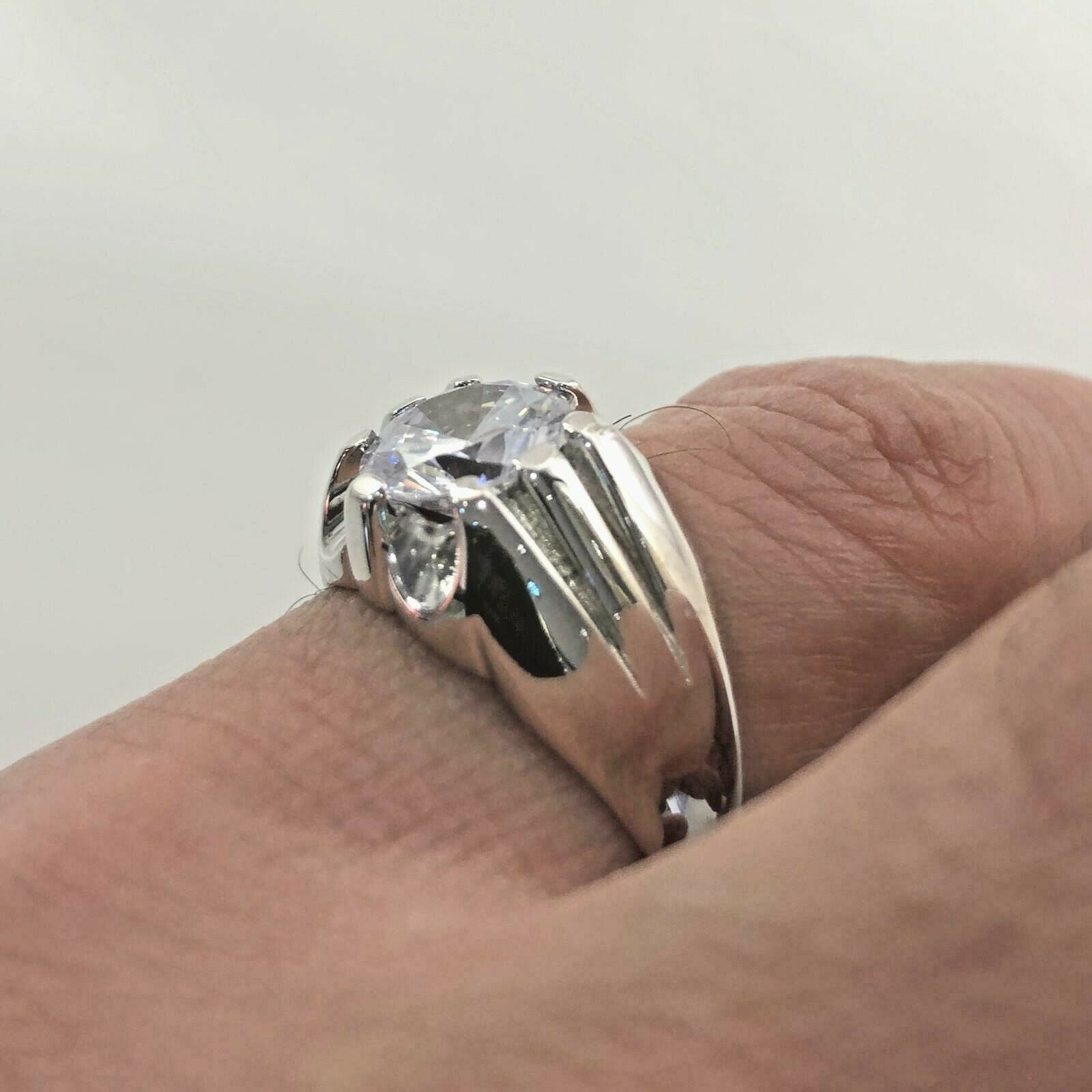 Sterling Silver 925 Men's Single Stone Set Cz Ring 7.40 Grams Gift boxed Ring
