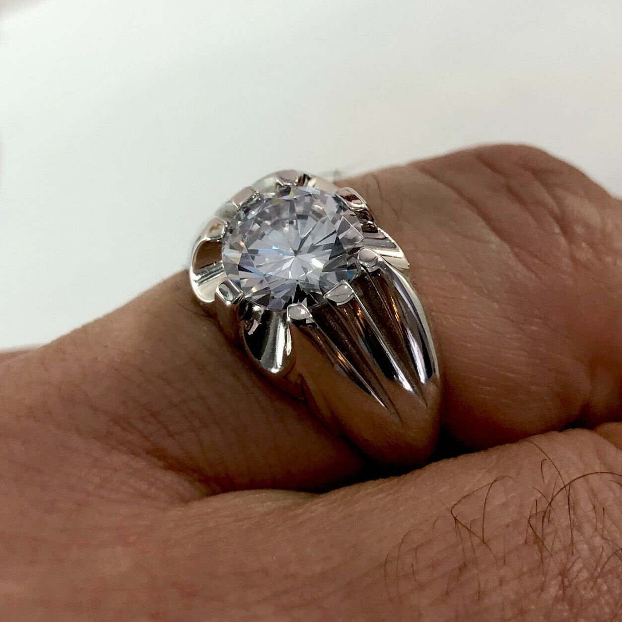 Sterling Silver 925 Men's Single Stone Set Cz Ring 7.40 Grams Gift boxed Ring