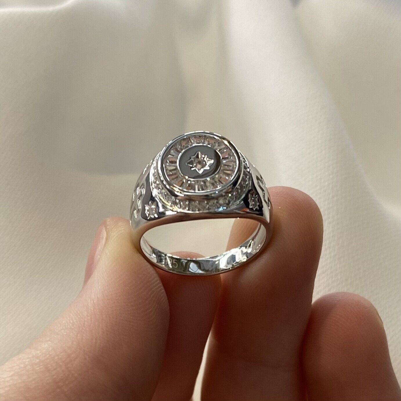 Stunning Sterling Silver Men Pinky Ring Unisex CZ Signet Ring - Gift Boxed