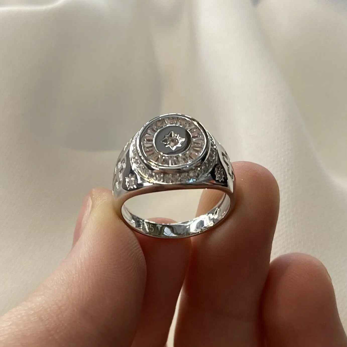 Stunning Sterling Silver Men Pinky Ring Unisex CZ Signet Ring - Gift Boxed
