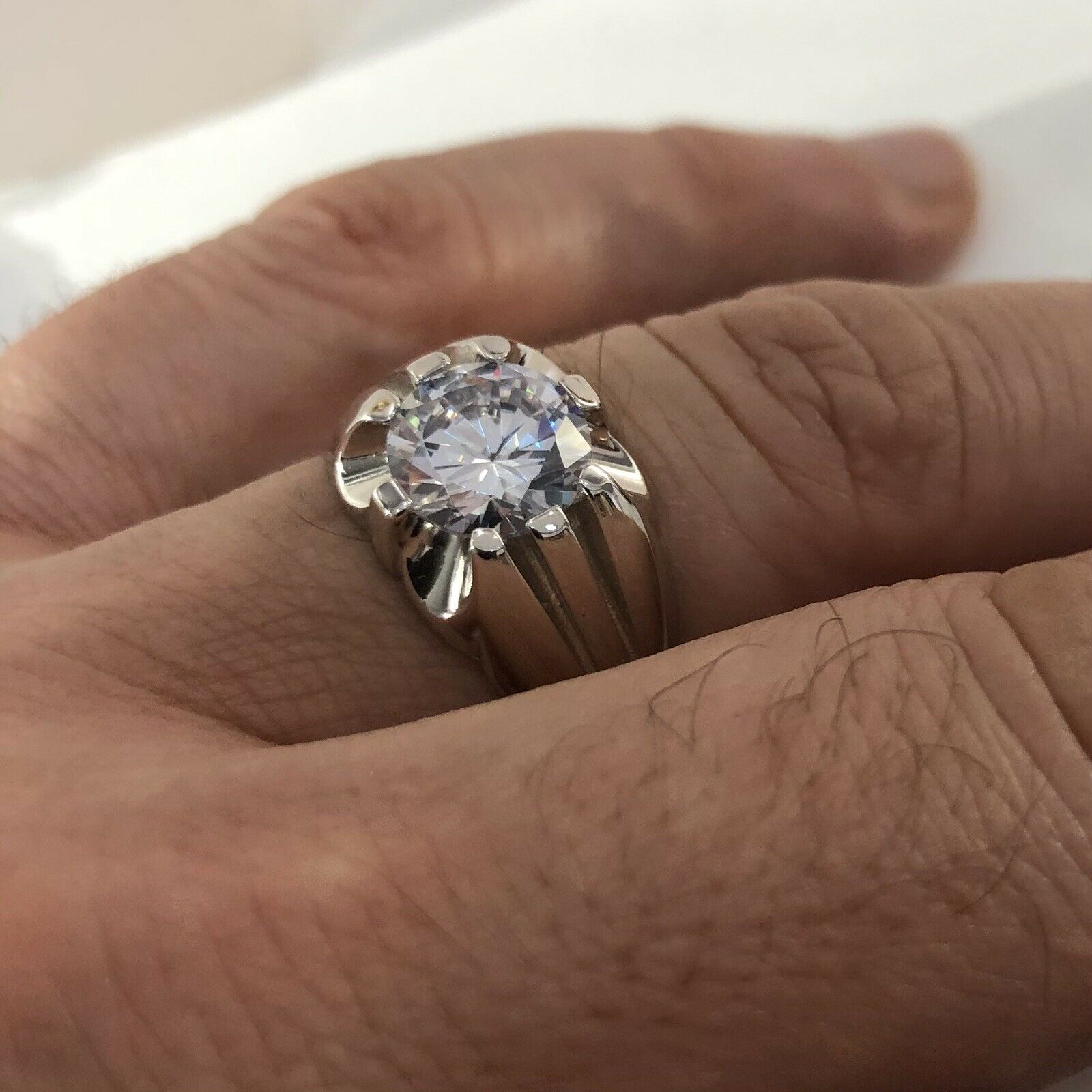 Sterling Silver 925 Men's Single Stone Set Cz Ring 7.40 Grams Gift boxed Ring