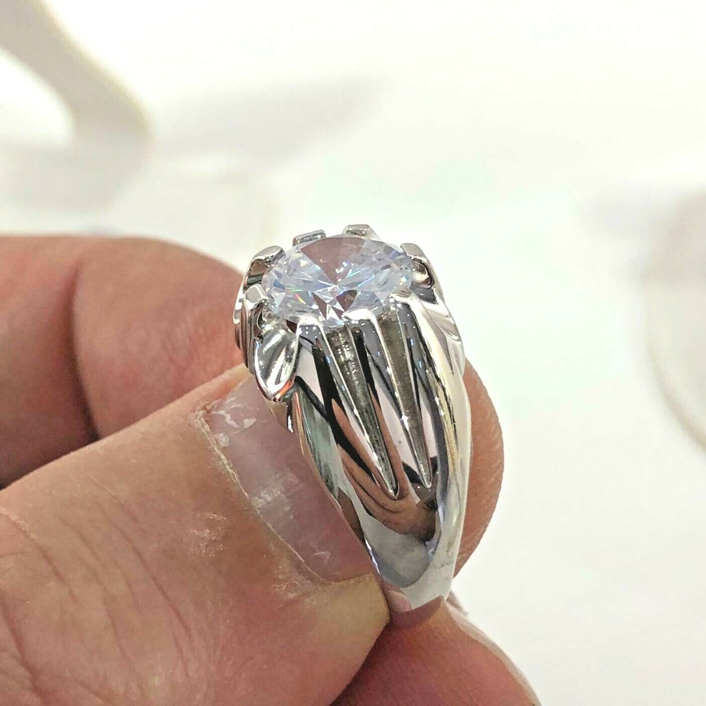 Sterling Silver 925 Men's Single Stone Set Cz Ring 7.40 Grams Gift boxed Ring