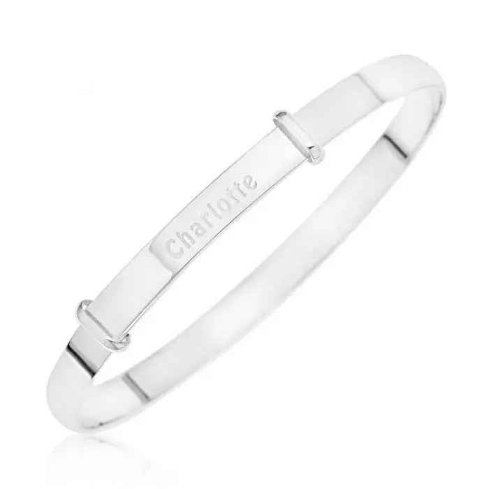 925 Sterling Silver Personalized Guardian Angel Expanding Bangle