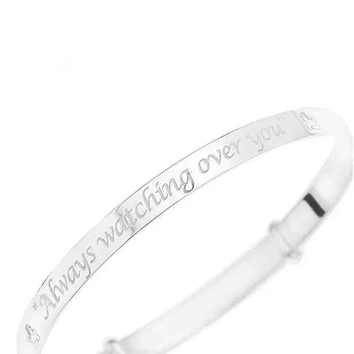 925 Sterling Silver Personalized Guardian Angel Expanding Bangle
