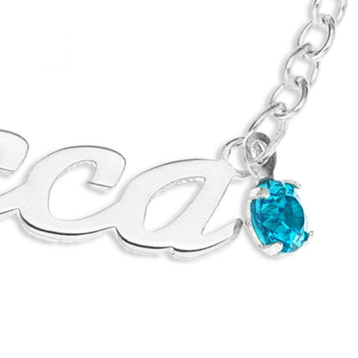 Sterling Silver Personalize Name Plate Necklace Round BirthStone Necklace 16" Trace Chain