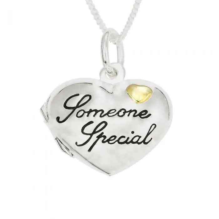 Silver Personalized Someone Special Heart Locket on 18"Curb Chain