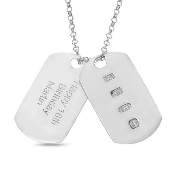 Sterling Silver Personalized Double Dog Tag Pendant on 20" Belcher Chain