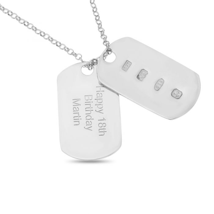 Sterling Silver Personalized Double Dog Tag Pendant on 20" Belcher Chain