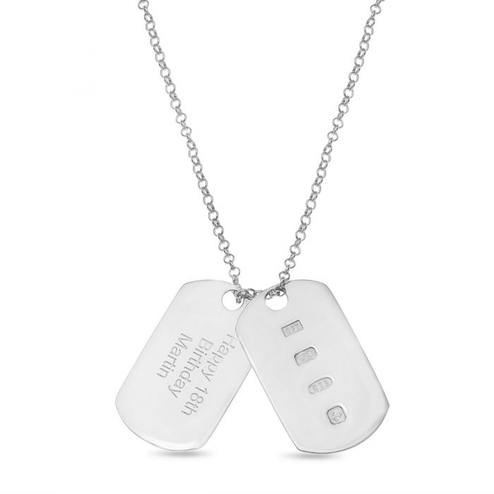 Sterling Silver Personalized Double Dog Tag Pendant on 20" Belcher Chain