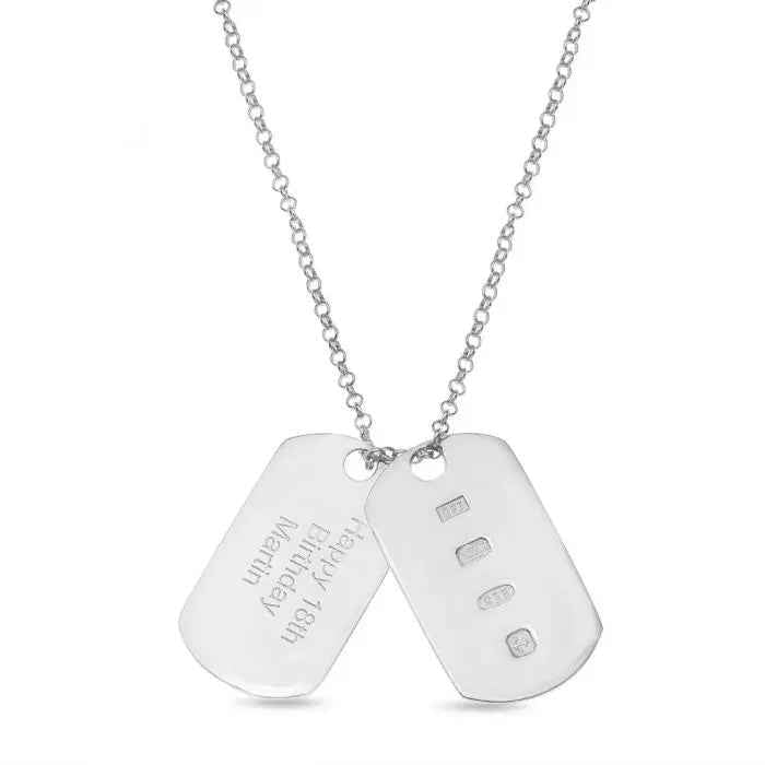 Sterling Silver Personalized Double Dog Tag Pendant on 20" Belcher Chain