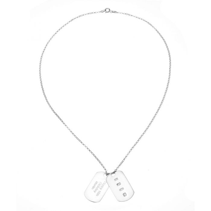 Sterling Silver Personalized Double Dog Tag Pendant on 20" Belcher Chain