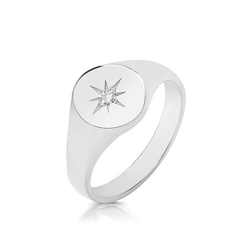 925 Sterling Silver 10x8mm Medium Weight Diamond Set Oval Signet Ring
