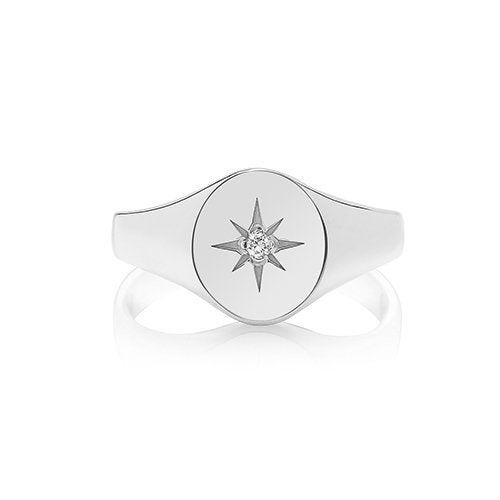925 Sterling Silver 10x8mm Medium Weight Diamond Set Oval Signet Ring