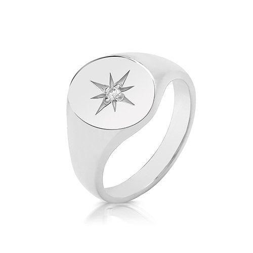 925 Sterling Silver 12x10mm Medium Weight Diamond Set Oval Signet Ring