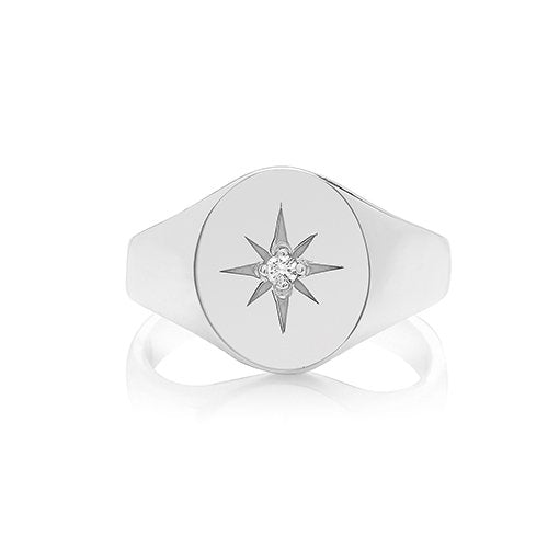 925 Sterling Silver 12x10mm Medium Weight Diamond Set Oval Signet Ring