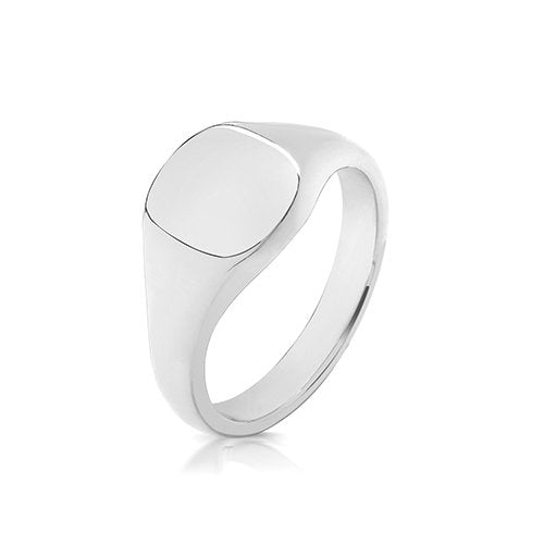 925 Sterling Silver 9x8mm Heavy Weight Cushion Signet Ring