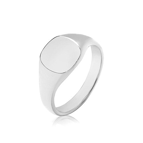 925 Sterling Silver 9x8mm Medium Weight Cushion Signet Ring