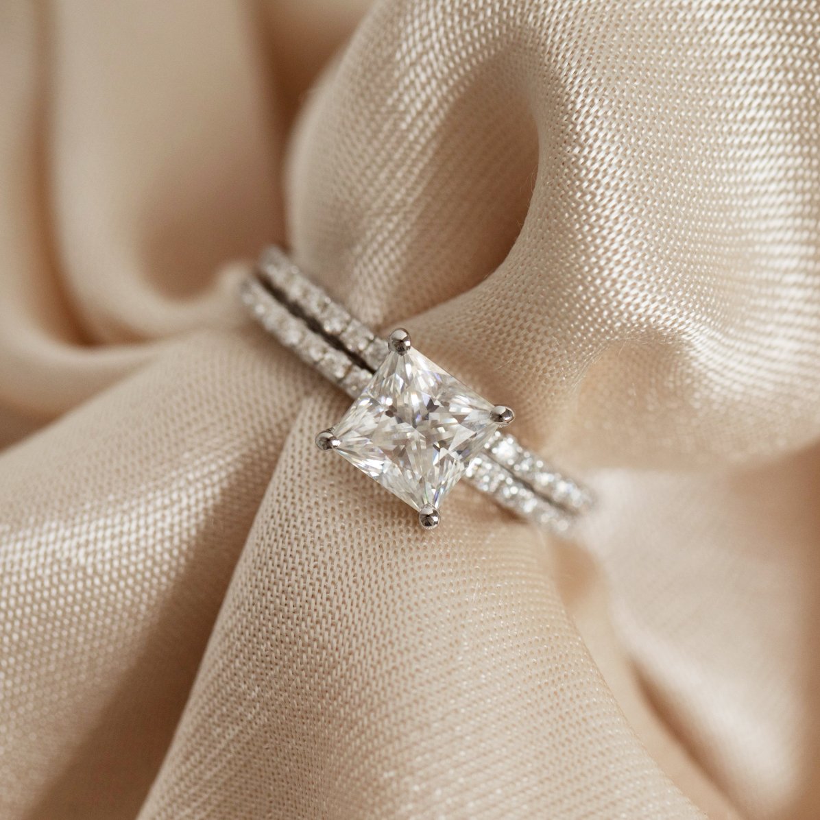 Princess Cut 1 Carat Moissanite Diamond Ring Set 925 Sterling Silver Wedding Ring