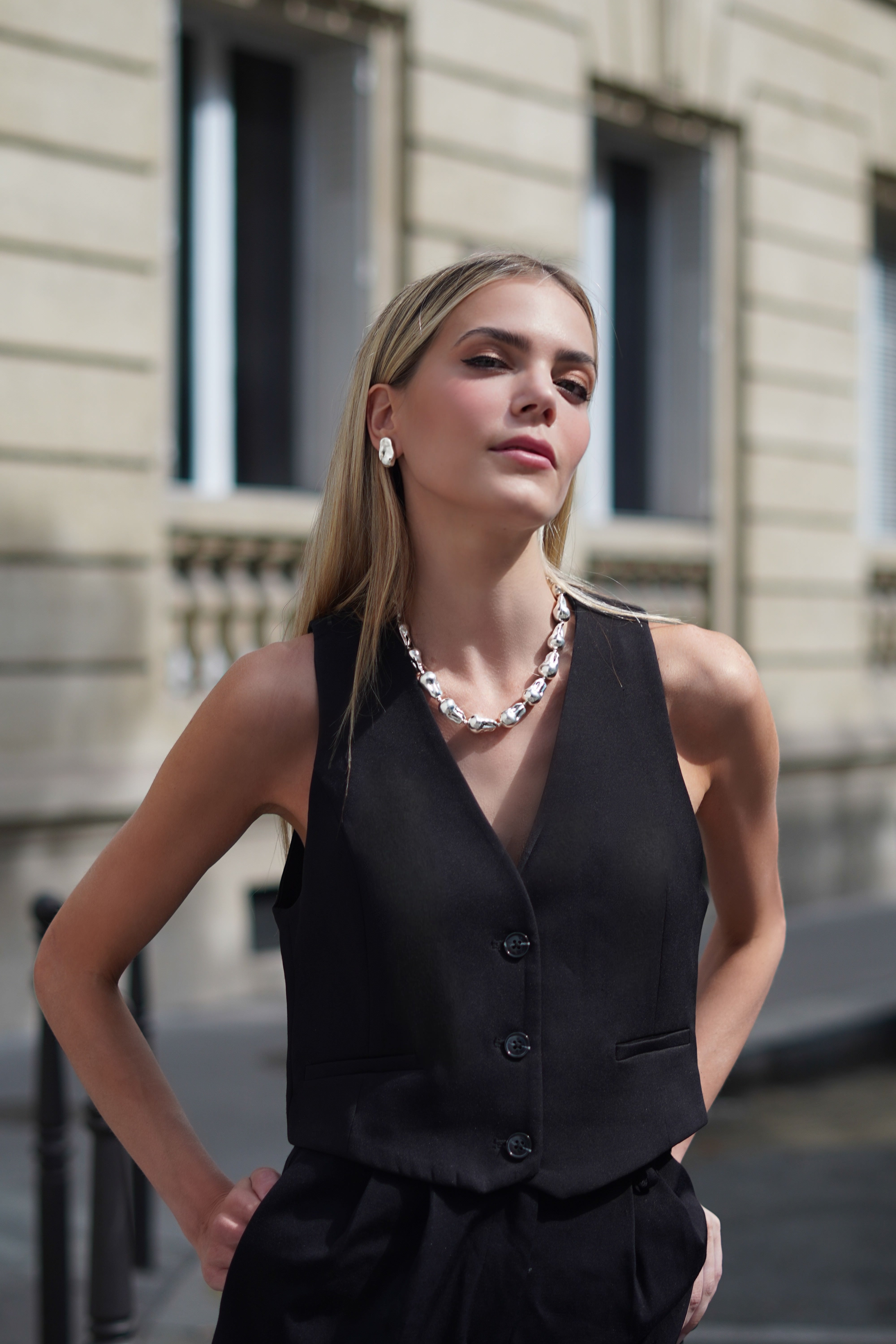 Silver Baroque Necklace & Stud Earrings Set | Chunky Irregular Pearls Gift