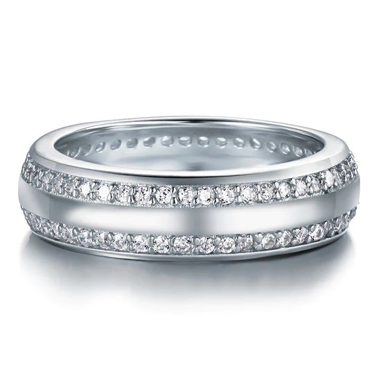 Created Diamond Solid Sterling 925 Silver Wedding Band Ring