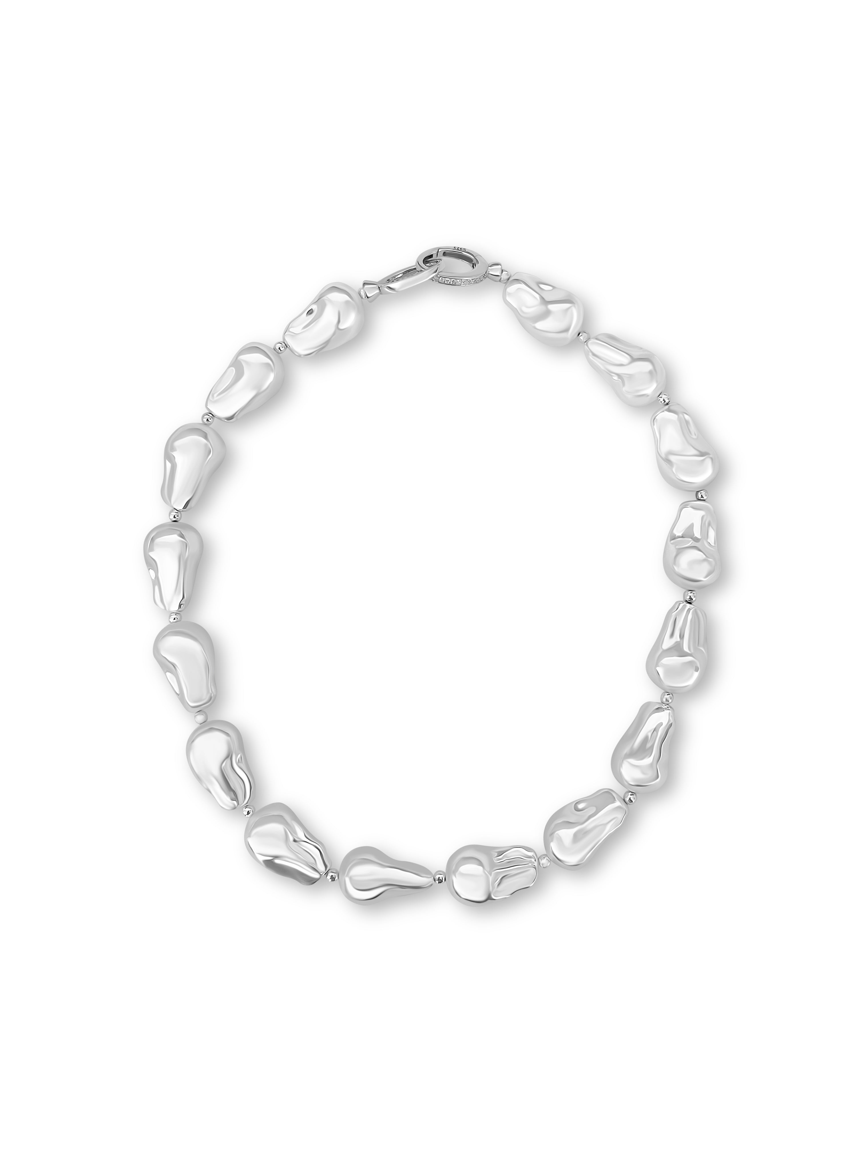 Silver Baroque Necklace & Stud Earrings Set | Chunky Irregular Pearls Gift