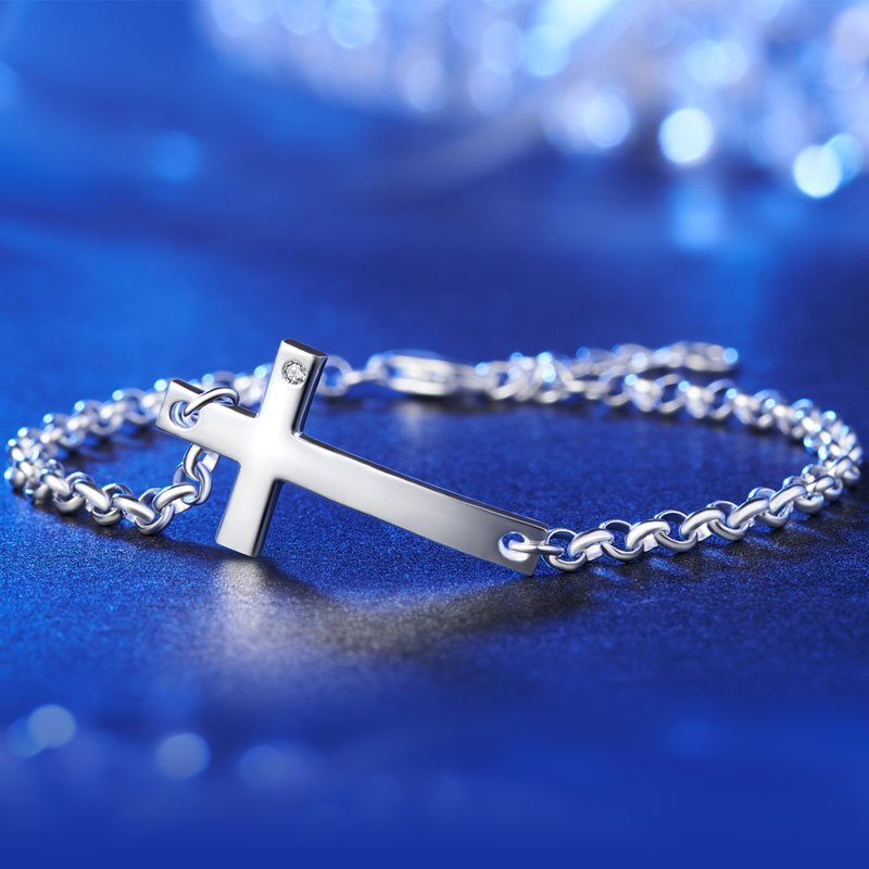 Solid Sterling Silver Bracelet Cross Religious and Wedding Gift Classic