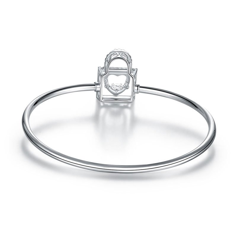 Heart Lock Dancing Stone Bangle Solid 925 Sterling Silver Good for Bridal Bridesmaid
