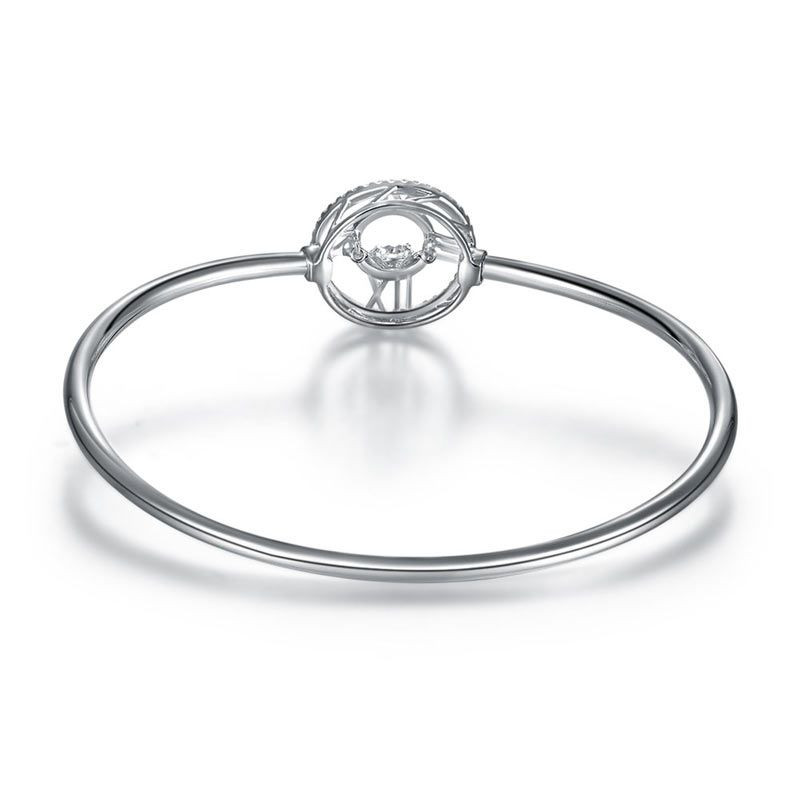 Roman Number Dancing Stone Bangle Solid 925 Sterling Silver for Women