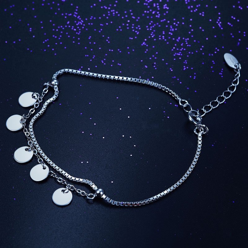 Solid Sterling Silver Bracelet Dangle Circle Fashion Bridesmaid Wedding Gift