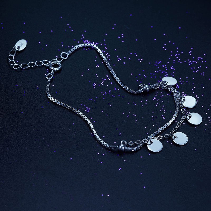 Solid Sterling Silver Bracelet Dangle Circle Fashion Bridesmaid Wedding Gift
