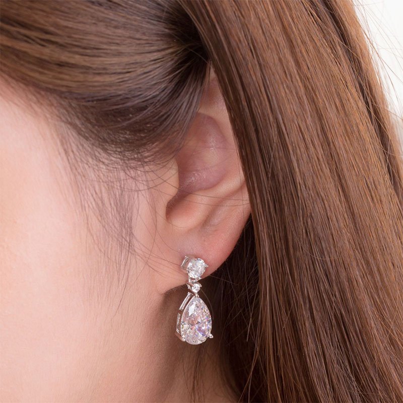 3 Carat Pear Cut Created Diamond 925 Sterling Silver Dangle Earrings