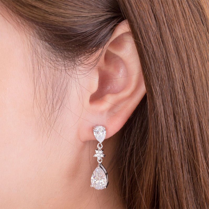 Sterling Silver Dangle Bridal Wedding Bridesmaid Earrings 3.5 Carat