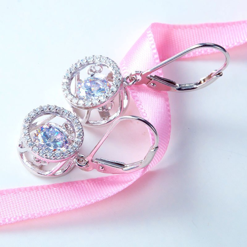 Dancing Stone Dangle Drop Earrings 925 Sterling Silver Wedding Gift
