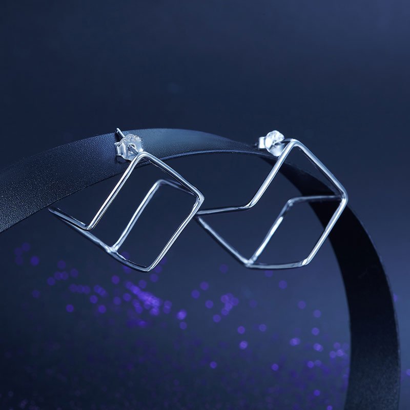 Cube Stud 925 Sterling Silver Earrings Fashion Stylish Jewellery