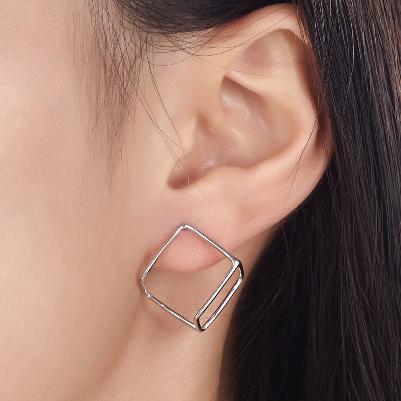 Cube Stud 925 Sterling Silver Earrings Fashion Stylish Jewellery
