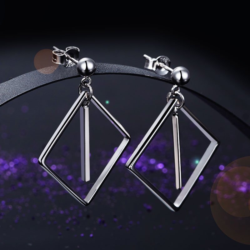 Sterling Silver Earrings Dangle Square Fashion Stylish Jewellery
