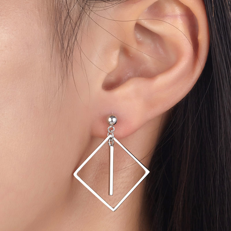 Sterling Silver Earrings Dangle Square Fashion Stylish Jewellery