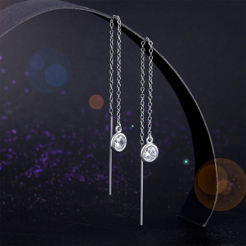 Dangle Drop 925 Sterling Silver Earrings One Line Long Elegant